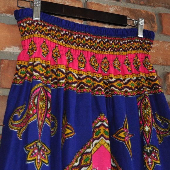 Vintage Bright Multi Color Boho Hippie SUMMER Long Maxi Skirt Festival M-L - Picture 3 of 6